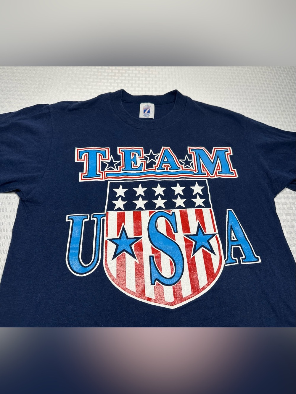 VTG 80s 90s TEAM USA Olympic Tee Size L Single Stitch Logo 7 World Cup USA Made!